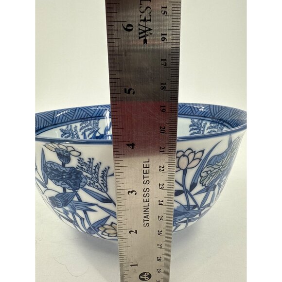 Blue & White Porcelain Bowl Floral & Crane - Picture 8 of 8